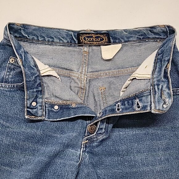VTG Bonjour Petite High Waist Denim Mom Jeans Sz 26x25 Cut Away Button Fly READ - Picture 12 of 16